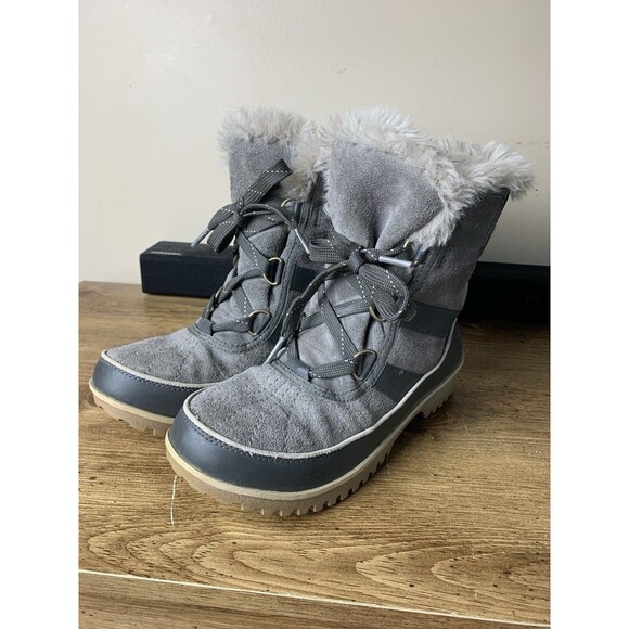Sorel Boots Womens Size 7 Tivoli II Gray Suede Faux Fur Waterproof Snow - Picture 1 of 13